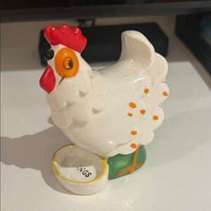 Ceramic Chicken Egg Holder - White and Red vintage Japan